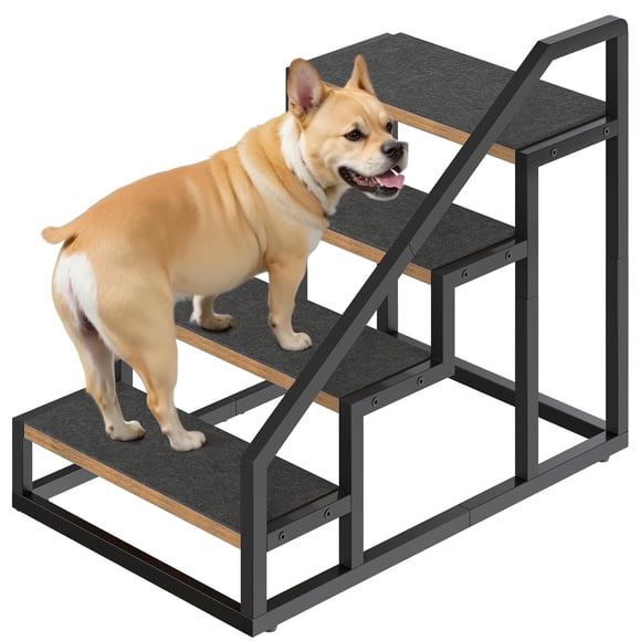 Escalera YATINEY para mascotas, 4 peldaños para perros pequeños, 52 cm de altura, color marrón rústico