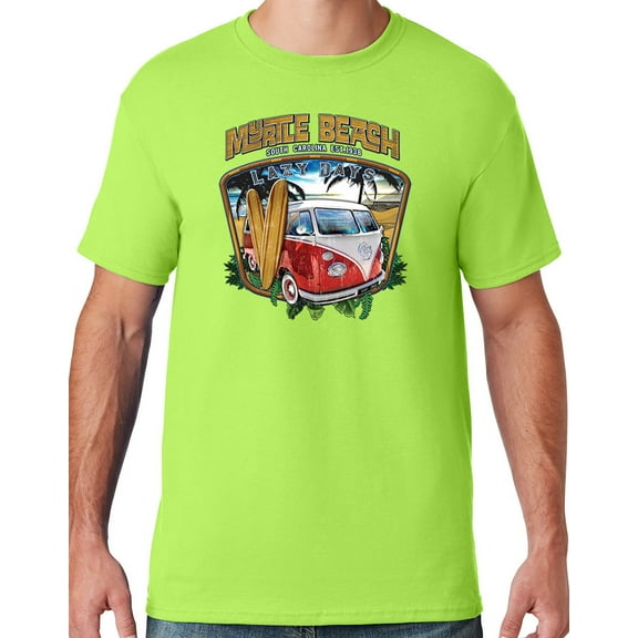 Mens LAZY DAYS MYRTLE BEACH South Carolina T-shirt, Medium Neon Green