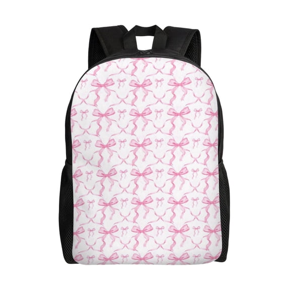 Pink Bow Backpack Full Front Print Travel Laptop Bag for Men and Women