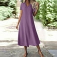 thumbnail image 2 of CHGBMOK Women Dress V Neck Short Sleeve Long Dress Solid Loose Casual Shift Dress, 2 of 8