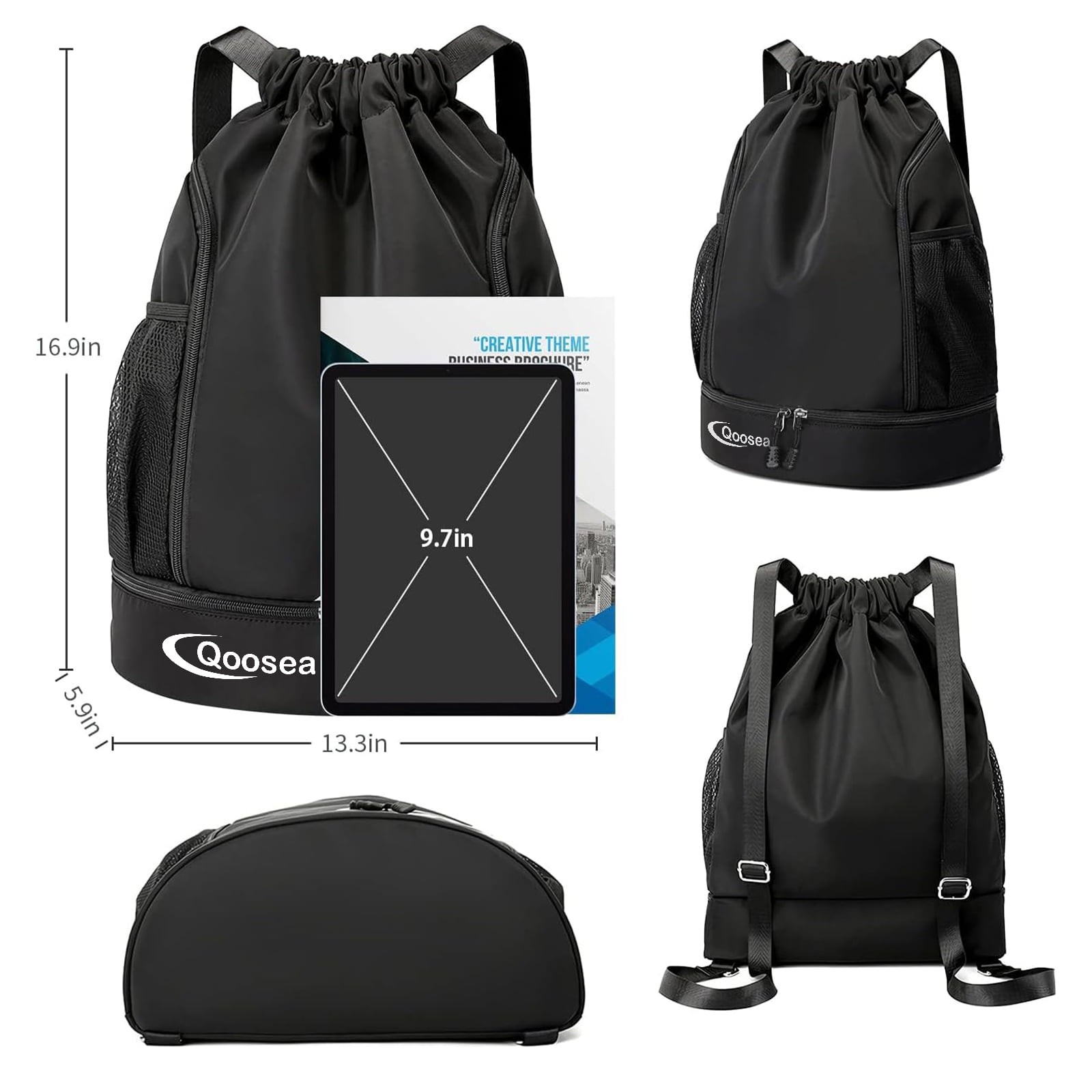 Qoosea Waterproof Drawstring Backpack, Gym Sports Bag with