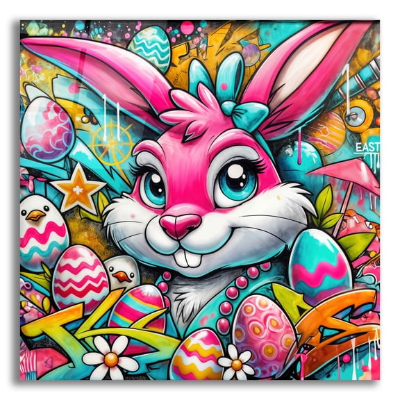 Epic Art 'Easter Bunny - Vivid Abstract' by Rey Klimt Acrylic Glass Wall Art, 12" x 12"