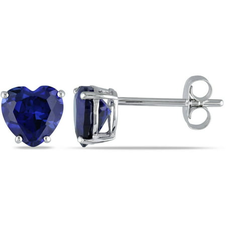 Tangelo 1-4/5 Carat T.G.W. Created Blue Sapphire 10kt White Gold Heart Stud Earrings