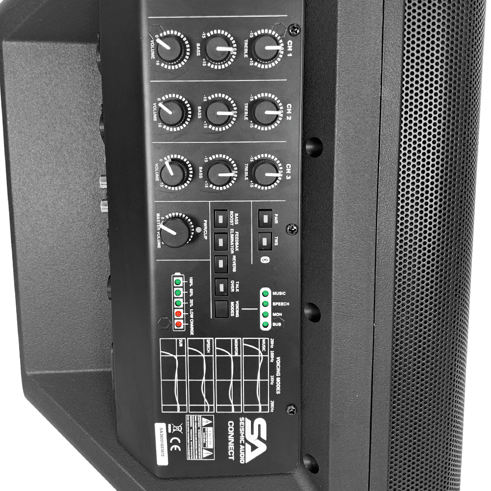 Seismic Connect - Pair of Powered 8 Inch Portable 2-Way Compact PA Speakers with Rechargeable Battery - All-In-One PA System