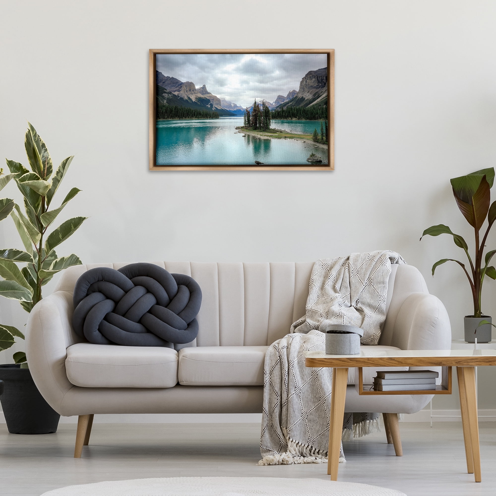 Stupell Industries Peninsula Vast Lake View Landscape & Nature Photography Brown Floater Framed Canvas Art Print Wall Art, 31 x 21