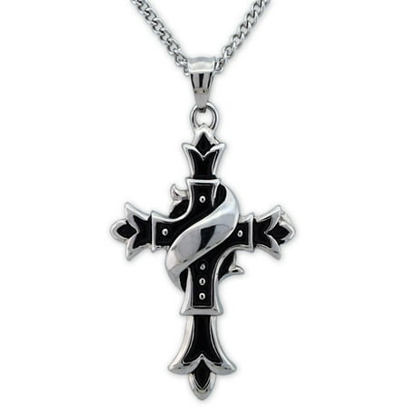 Men's Stainless Steel Scrolled Cross Pendant, 24"