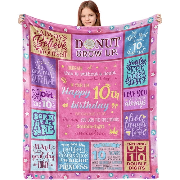 LHSHID 10th Birthday Gifts for Her 10 Years Blanket 10 Funny Gift Idea 10 Year Old Birthday Gifts Gifts for 10 Year Old Female Women Girl Bestie Sister 10th Birthday Gift Ideas 50x60in