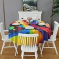 thumbnail image 2 of Colorful Tie Dye Wave Sphere Pattern Round Tablecloth 60"x60",Wrinkle Wipeable Table Cloth for Kitchen Dining Room Picnic Patio Party, 2 of 6