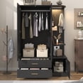 thumbnail image 6 of Blotout 2 Door Armoire Wardrobe Closet with Mirror & Sensor Lights, 71'' Large Wardrobe Armoire with 2 Drawers & Shelves, Modern Wooden Armoire Storage with Hanging Rod for Bedroom, Black, 6 of 7
