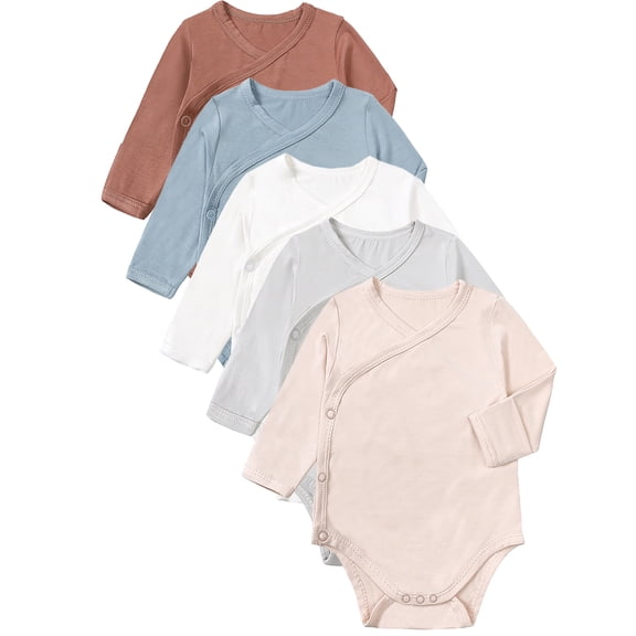 WIBACKER Bamboo Viscose Unisex Infant Baby Long Sleeve Side-snap Kimono Bodysuits with Mitten Cuffs for 0-18M