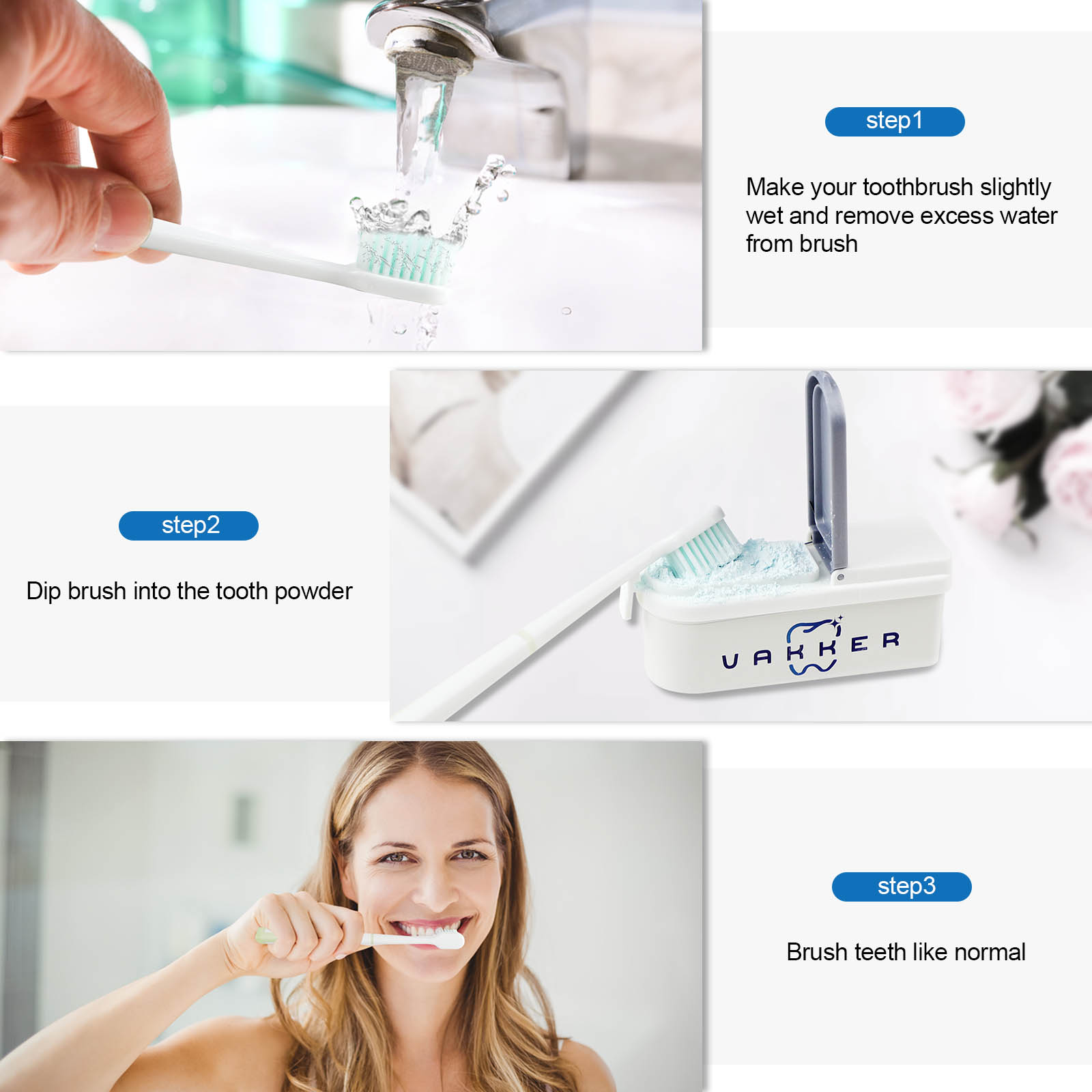 Vakker Teeth Whitening Powder fot Teeth Whitening Toothpaste, Fluoride Free & Non-Sensitive, Enamel Safe Tooth Stain Remover, Fresh Mint, 5.5 oz, 5 Packs