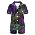 thumbnail image 5 of SwiftWear Spooky Halloween Pajama Shorts Set for Women - Cute Print Sleepwear & Lounge Wear, Button Top with Comfort Shorts 2 Pieces Pajamas Purple, 5 of 8