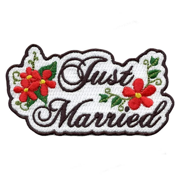 Floral Just Married Embroidered Iron On Patch