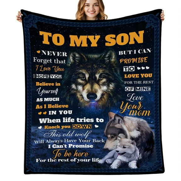 1pcs Son Gift From Mom, Gift For Son, To My Son Blanket From Mom, Wolf Throws Blanket Super Soft Cozy Bed Couch Sofa Flannel Blanket For College Graduation Wedding Birthday Gifts