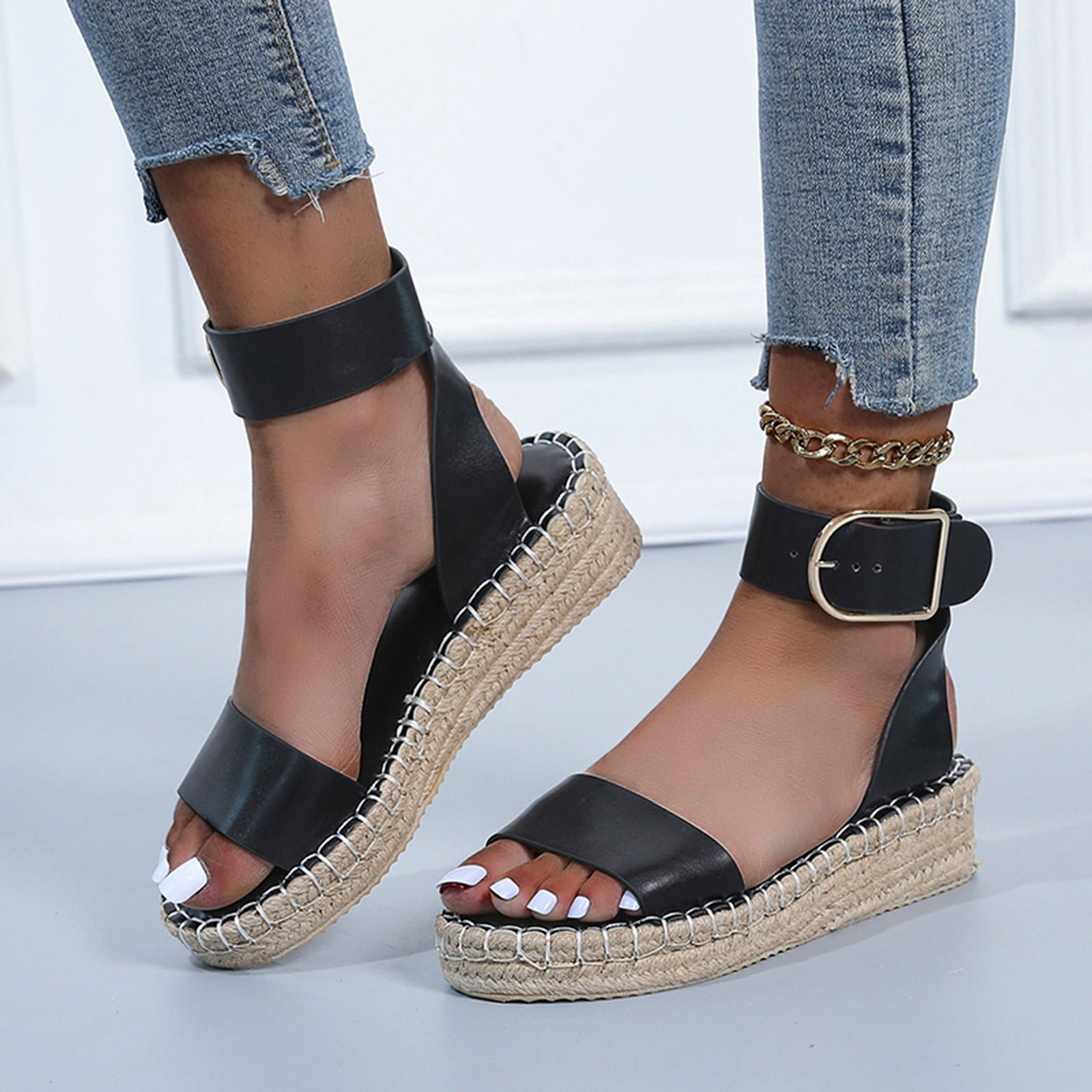 Women Summer Sandals,Fashion Roman String Bead Thick Wedges Shoes 2019 Hot 