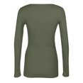 thumbnail image 4 of Qwertyu Women's Long Sleeve Shirts Stretch Square Neck Ribbed Slim Fitted Casual Basic Tops Tee Army Green L, 4 of 7