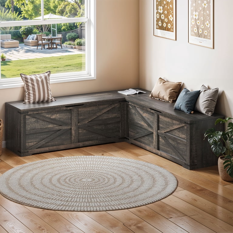 Uforic Uforic L-Shaped Wood Farmhouse Storage Chest,Nook Corner