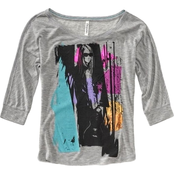 Aeropostale Womens Woman Guitar Graphic T-Shirt, Grey, Juniors, Large