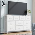 thumbnail image 6 of Laintene White Dresser TV Stand, 10 Drawer Dresser with Power Outlet, Fabric Chest of Drawers for Bedroom, Wooden Top for Storage, 50" TV Stands for Living Room, Closet, Hallway, Entryway, 6 of 10