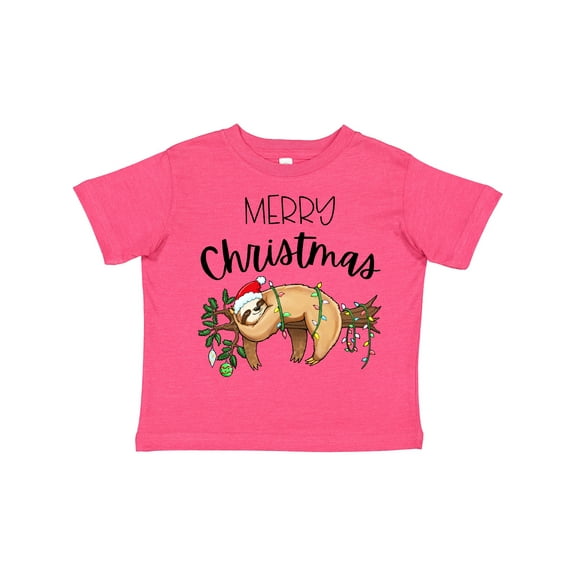 Inktastic Merry Christmas Cute Sloth with Santa Hat and Lights Boys or Girls Toddler T-Shirt