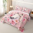thumbnail image 3 of Homewish Cartoon Horse Twin Quilt Set for Girls, Chic Pink Flower Floral Twin Coverlet Set, 2-Piece, 1 Comforter and 1 Pillowcase, 3 of 7