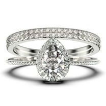 Art deco 2.00 Carat Vintage Pear Cut Diamond Moissanite Engagement Ring Set, Wedding Ring in 925 Sterling Silver With 18k White Gold Plating Gift For Her Promise Ring Trio set