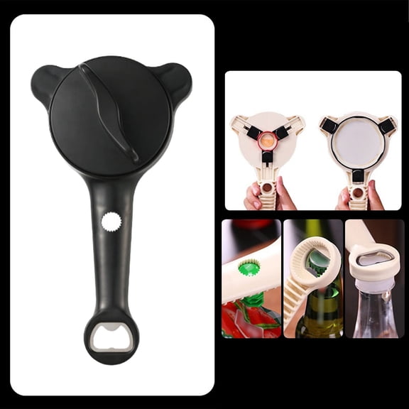 4-in-1 Jar Opener for Seniors, Adjustable Lid Opener with Non-Slip Grip, Magnetic Hook & Rubber Gripper, Perfect for Arthritis and Weak Hands (Black)