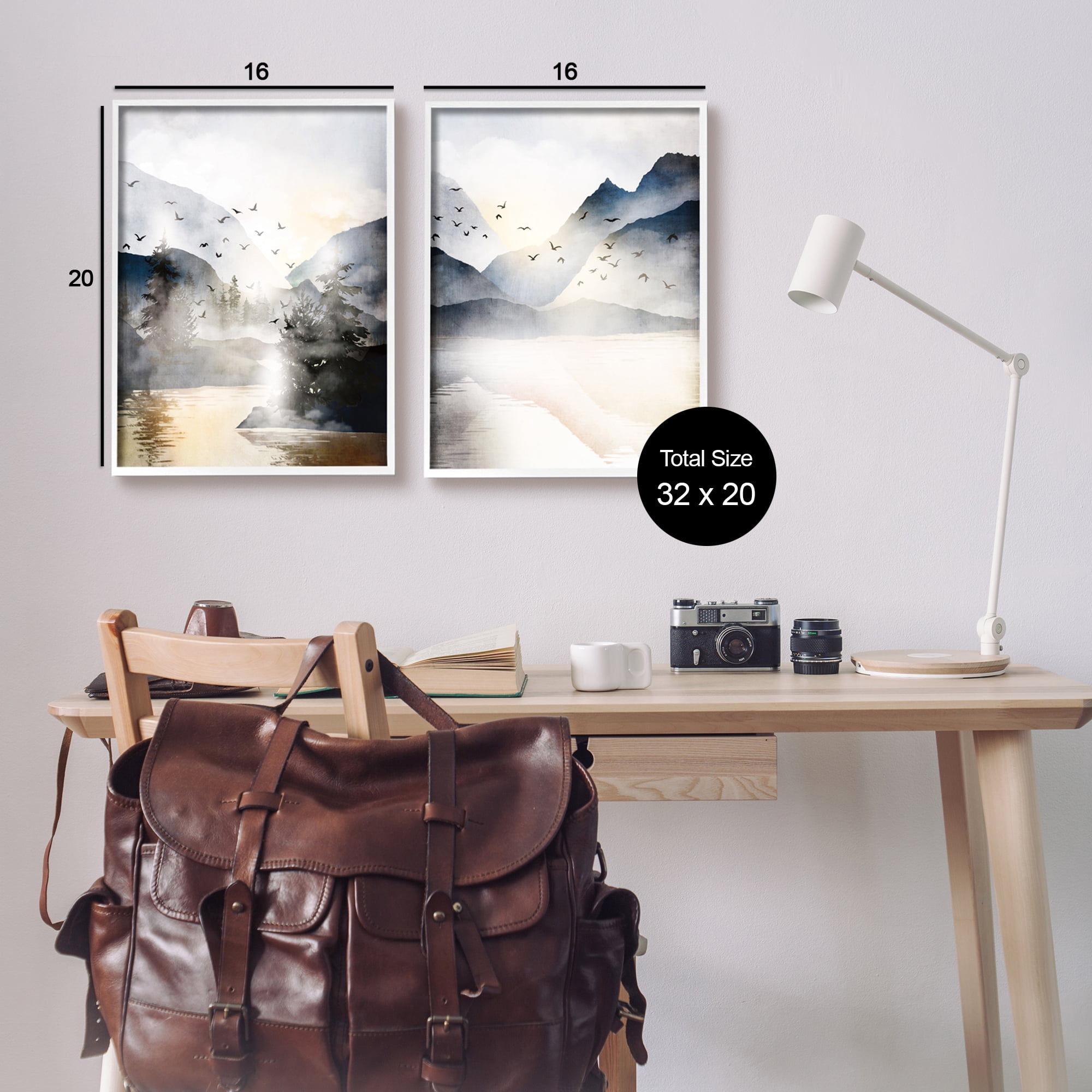 Stupell Sunlit Birds Over Lake Landscape Landscape Painting White Framed Art Print Wall Art, Set of 2