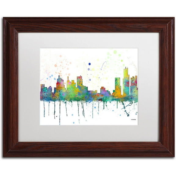 Trademark Fine Art "Detroit Michigan Skyline Mclr-1" Canvas Art by Marlene Watson, White Matte, Wood Frame