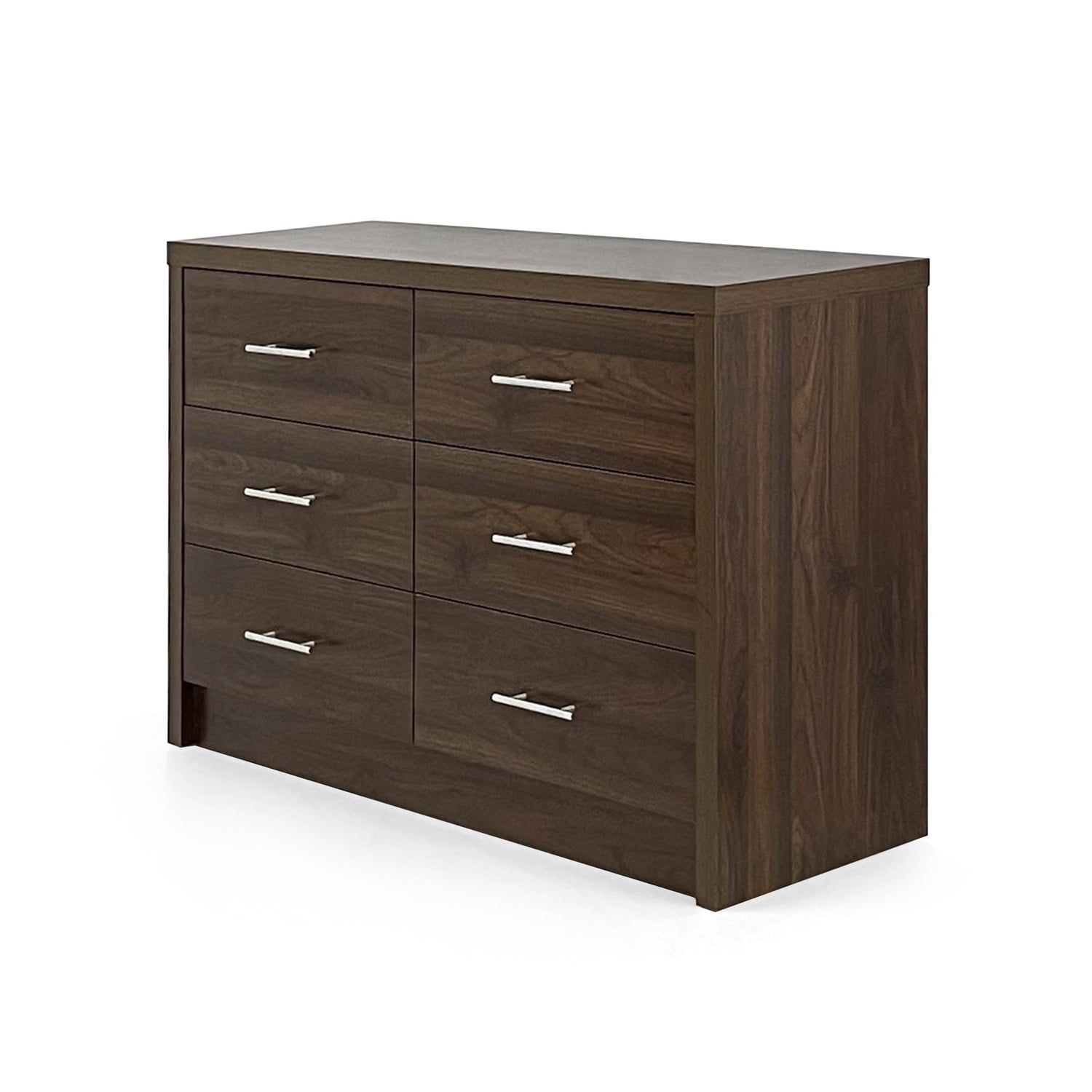 Kadyn MDF Drawer Chest, 6 Drawer Double Dresser for Living Room, Modern Drawer Dresser with 6 Drawers, Walnut