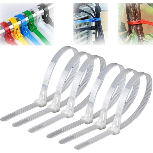 100 bridas para cables de nailon de alta calidad con hebilla autoblocante, bridas para cables con cremallera liberables en color, bridas con cremallera ajustables, correas de sujeción con lazo, bridas