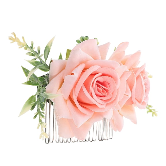 TABLZONE Pink Floral Hair Barrette, Metal Side Comb for Party and Formal Events