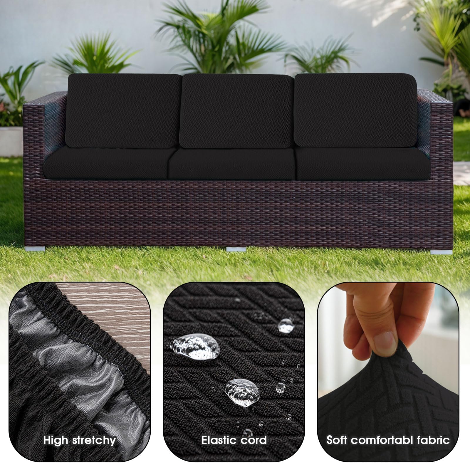 Outdoor Waterproof Couch Cushion Covers, Stretch Individual Patio Chair Cushion Outdoor Seat Cushion Pad