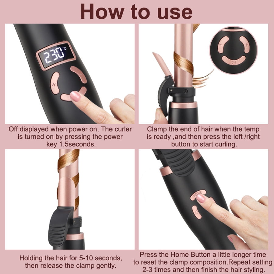 Automatic Rotating Curling Iron, 1.1 Inch Hair Curler with Ceramic Tourmaline Barrel, Adjustable Temperature (210-450℉) & LCD Display, Professional Hair Styling Tool for All Hair Types