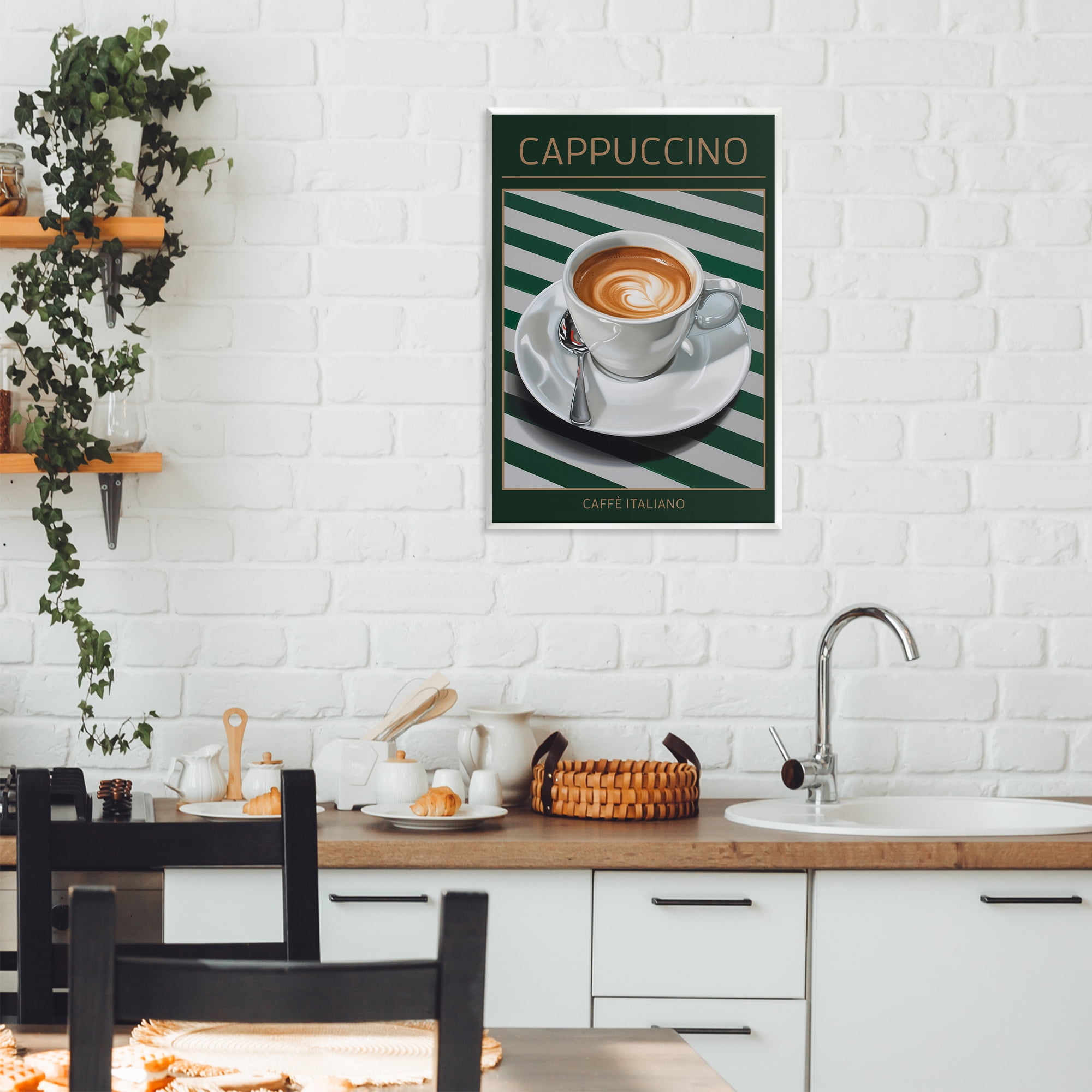 Stupell Industries Cappuccino Coffee over Stripes Wall Plaque Art, design by Andreas Magnusson