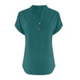 thumbnail image 5 of Summer Tops for Women Dressy Casual Short Sleeve Cotton Linen Shirt Trendy Button Henley v Neck Tunic Blouses, 5 of 6