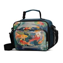 FORMRS Student Lunch Bag Insulated Reusable Cooler Box with Zipper Pockets, Green Goldfish