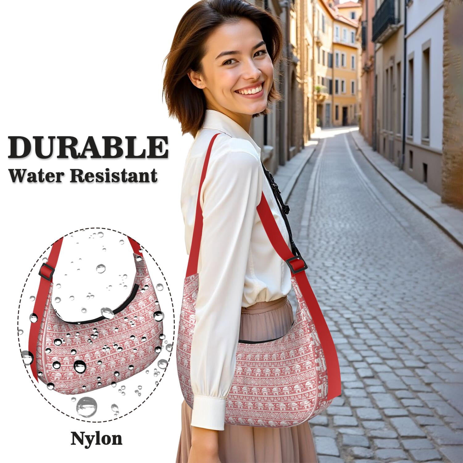 Fashion Shoulder Bag for Women – Lightweight & Durable, Trendy Yet Practical, Elephant and Paisley Design, Bohemian Mandala Style, Retro Ethnic Pattern Tote