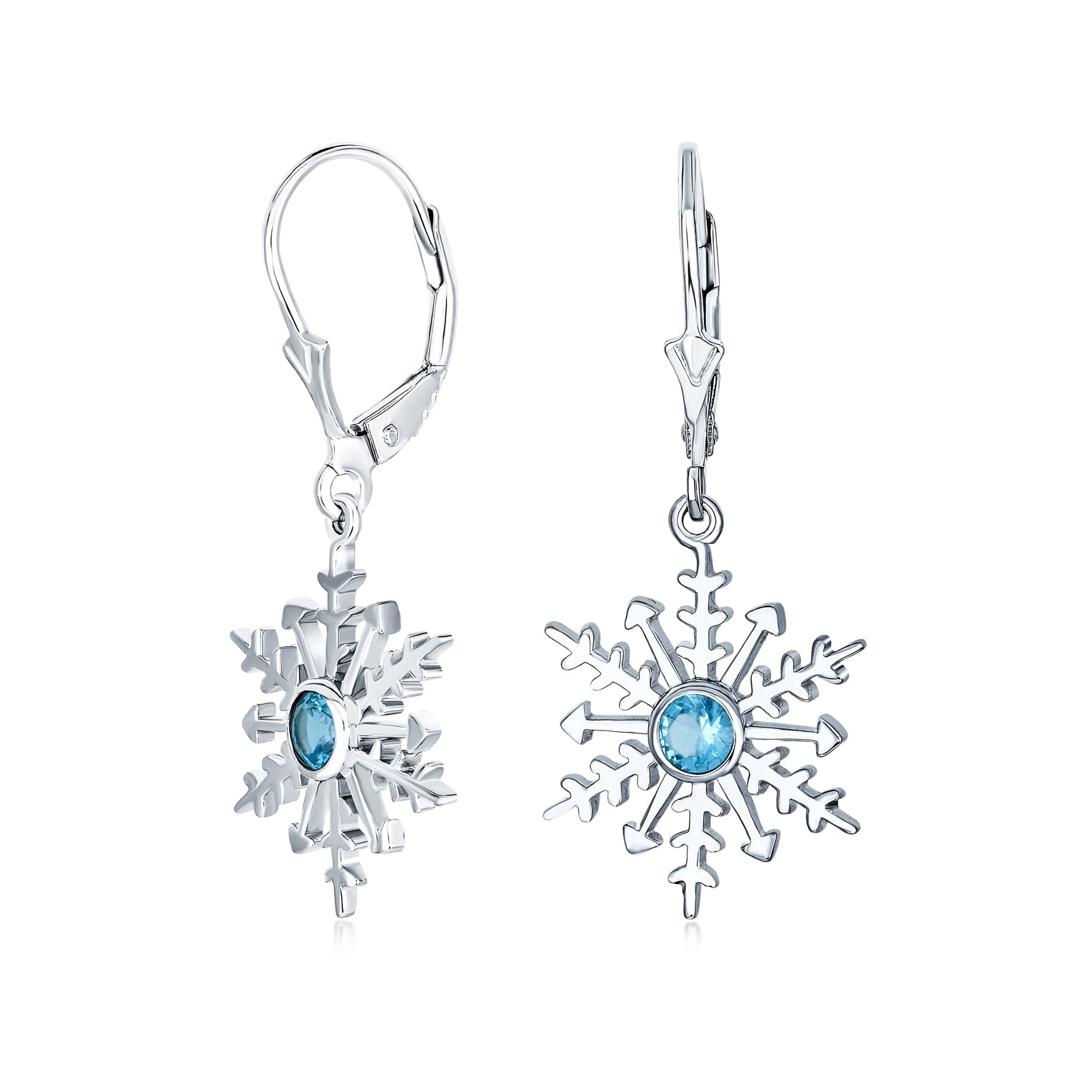 Women Elegant 925 Silver Aqua Blue Snowflake Drop Hook Dangle Earrings Xmas Gift