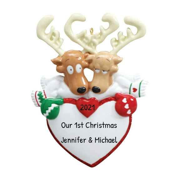 Ornaments by Elves Personalized Reindeer Heart Couple Our First Christmas Ornaments 2024 Renos De Navidad