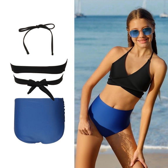 Two Piece Swimsuit for Tween Girls Backless Halter Girls Bathing Suit with Chest Pad Tween Bathing Suits Girls 13-14 Years