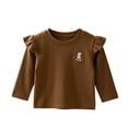 thumbnail image 5 of Wonitaaizi Girls Long Sleeve T-Shirt Toddler Comfort Soft Thick Basic Crewneck Tee Tops with Ruffles Trim (9-10 Years,Brown), 5 of 5
