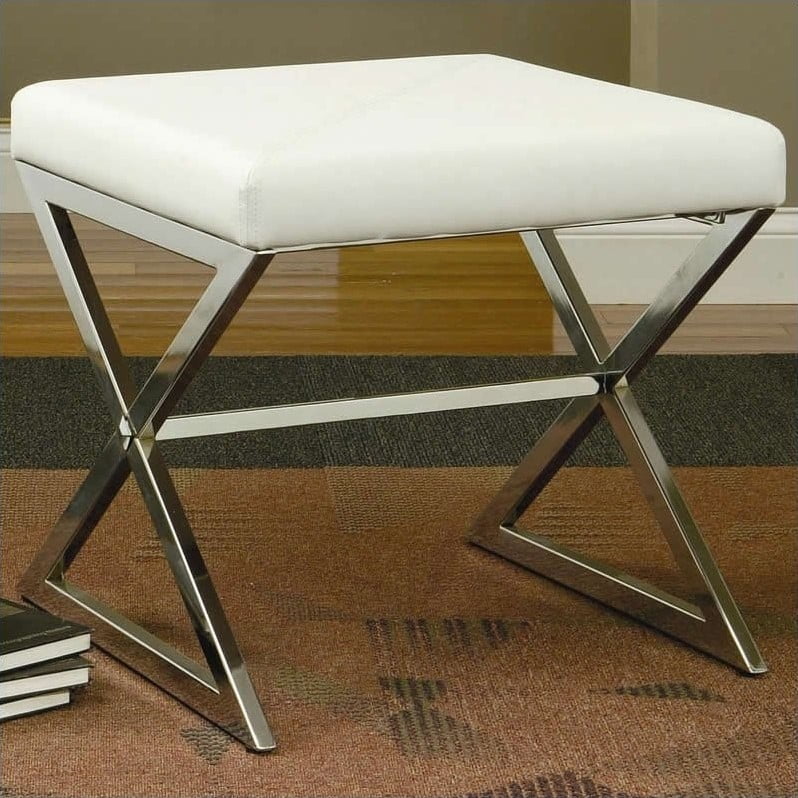 Bowery Hill Faux Leather Ottoman In White And Chrome Walmart Canada