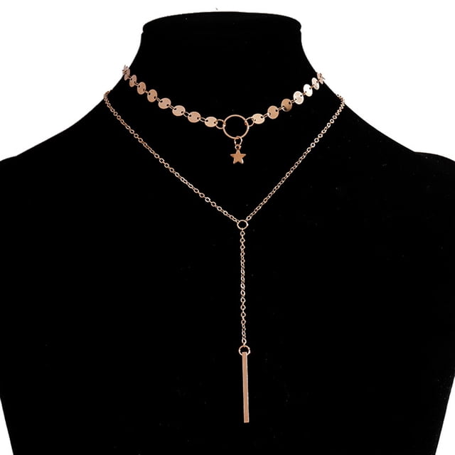Collier à chaîne en couches réglable : Pendentif Star Disc Y Collier Collier Collier Collier