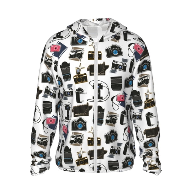 Balery Cool Camera Sudadera ligera de manga larga con capucha y protección solar UPF 50+ para hombre y mujer, ideal para pesca y running-3X-Large