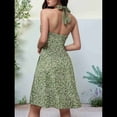 thumbnail image 4 of Robe d'Été Sans Manches Portefeuille à Col en V à Fleurs pour Femme, Mini Robe, Vert Encre, TTG, 4 of 5
