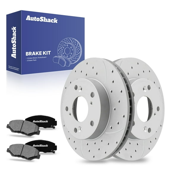AutoShack Front Drilled & Slotted Brake Rotors Ceramic Brake Pads | Replacement for 2015 Honda Civic 1.8L FWD | Silver Coated | 6-PC Brake Kit | TurboGuard