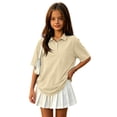 thumbnail image 2 of Domuza Kids Girls Polo Shirt Lapel Short Sleeve Casual Button Down Blouse Comfy Soft Quick Dry Workout Golf Class Uniform-Khaki 2-3 Years, 2 of 6