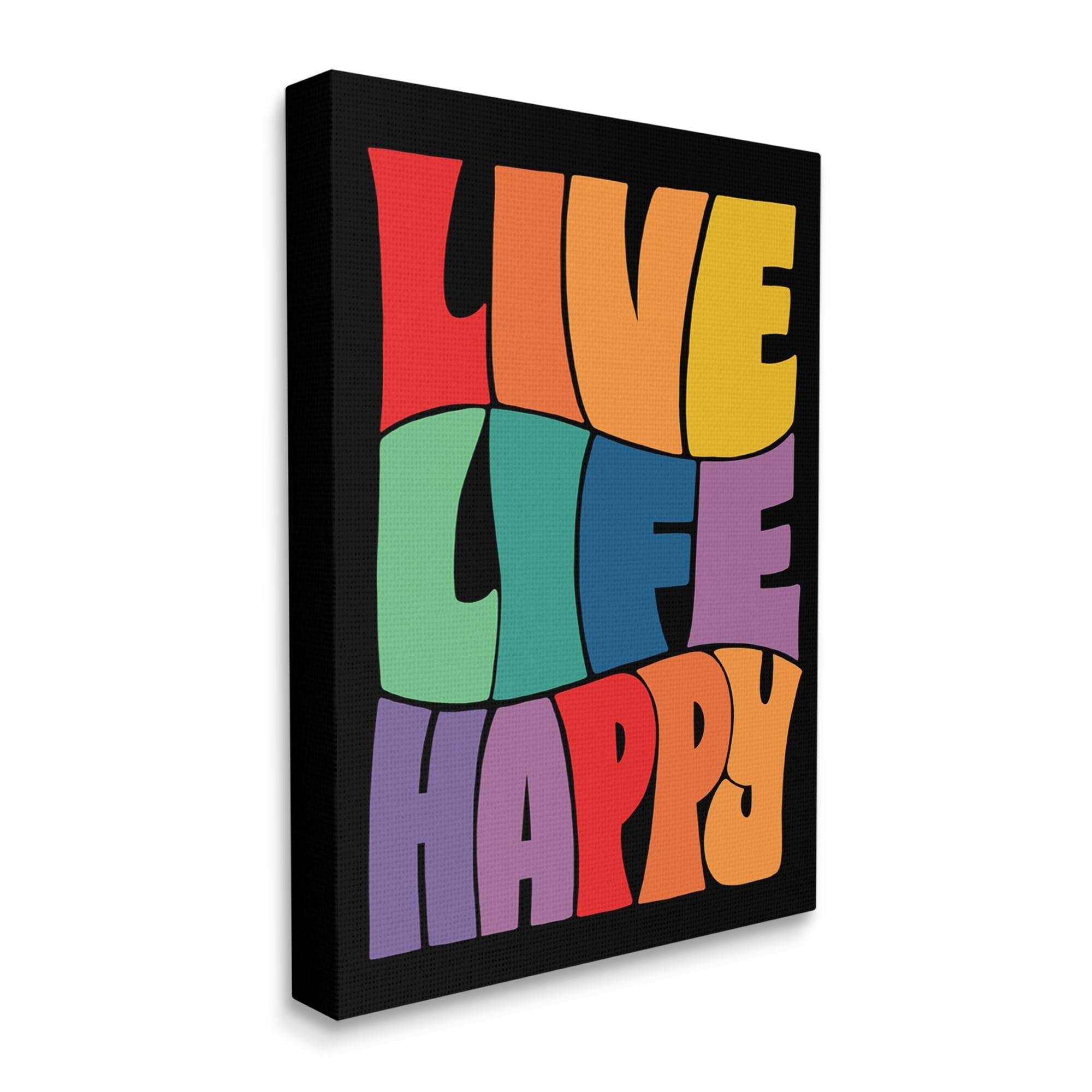 Stupell Industries Live Life Happy Groovy Phrase Holiday Painting Gallery Wrapped Canvas Print Wall Art