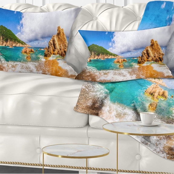 Designart Scenic Costa Paradiso - Seashore Photo Throw Pillow - 12x20